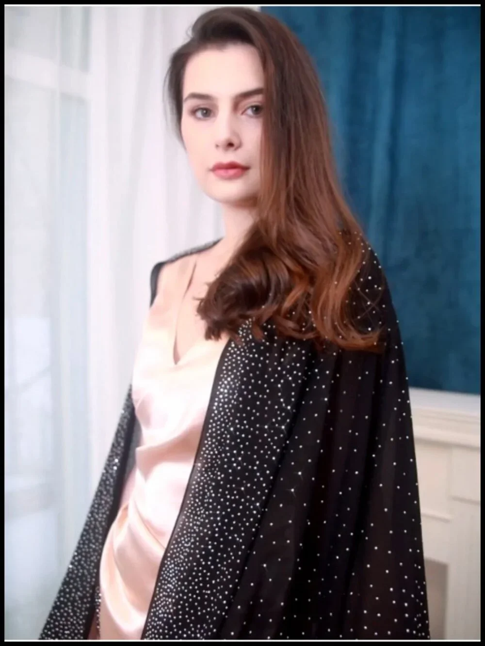 Chiffon Pashmina Shawl Rhinestones Sparkly Wrap for Evening Dresses